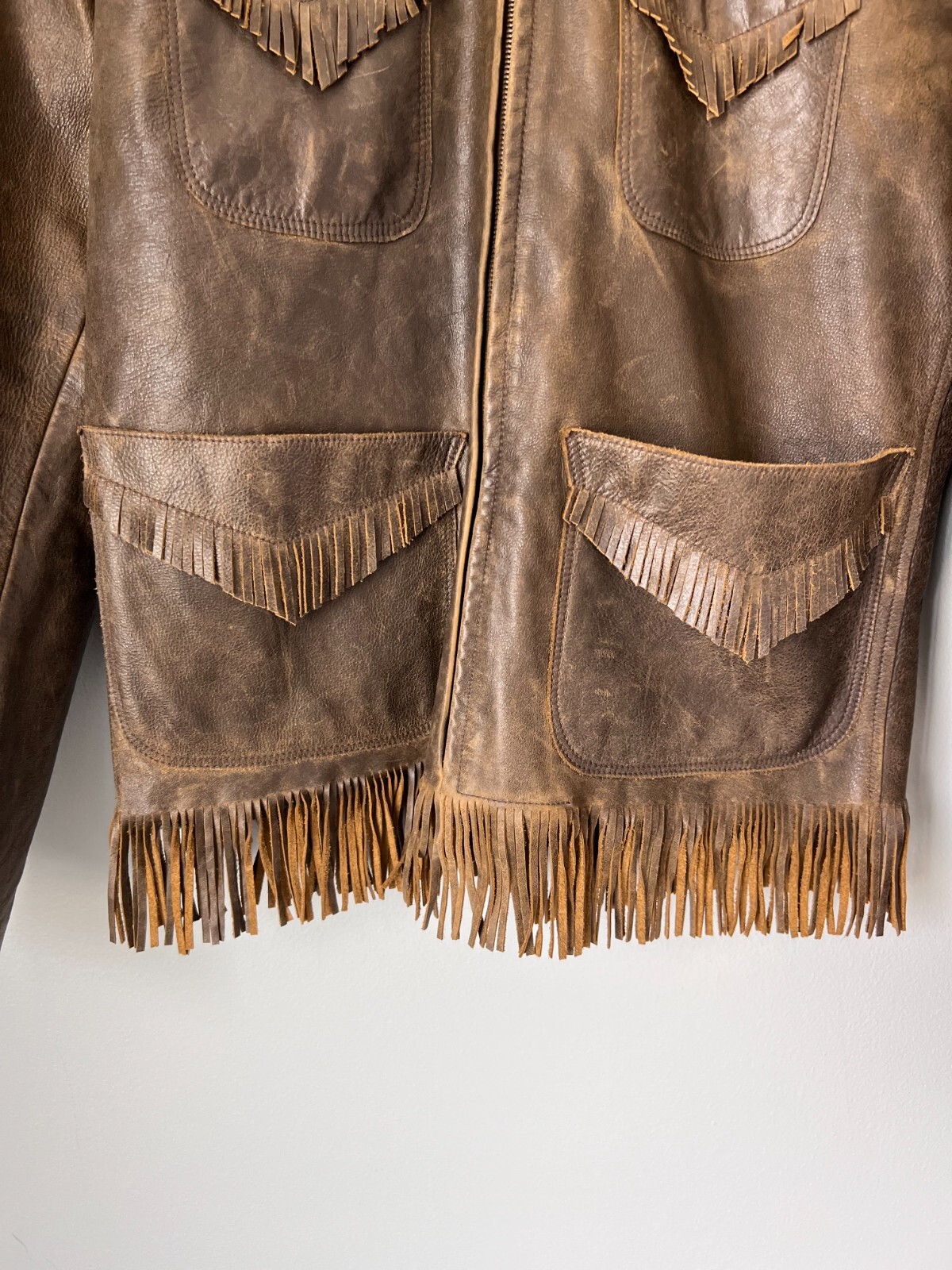 RRL Ralph Lauren Blanket Lined Randall Fringe Leather Jacket - Small - Brown - image 3