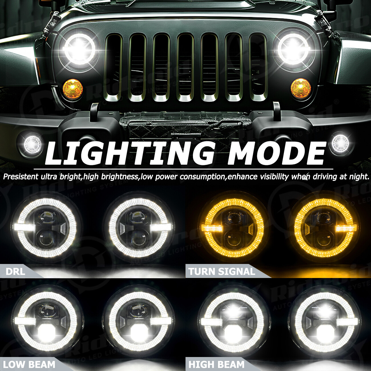 For Jeep Wrangler JK 7" Halo LED Headlights Fog Turn Lamps Tail Lights Combo Kit