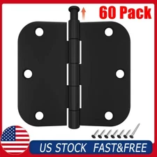 Pack of 60 Door Hinge 3.5" x 3.5" Rounded 5/8" Radius 3-1/2" Hinge, Matte Black