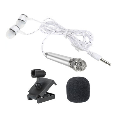 Mini Microphone Silver with Earphone, Mic Stand and Cover for