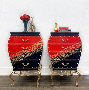Bombay Style Nightstand Set Painted In Red Black And Gold Ebay