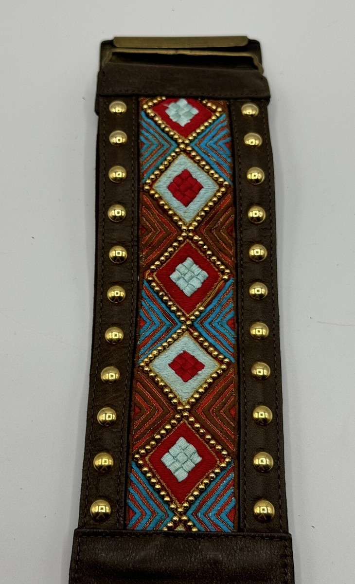 Hyde Collection Wide Beaded Aztec Brown Leather & Elastic  display picture 3