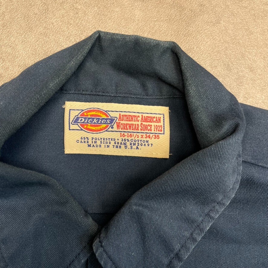 Dickies Shirt Mens Y2K Long Sleeve Button Up Workwear Top, Navy Blue, 16" image 8