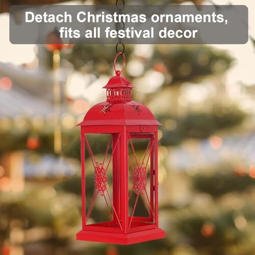 Weihnachtsdeko, 16" Metall Weihnachtslaterne mit LED Kerze und Blumen - Bild 7 von 8