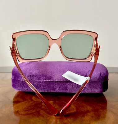 NWT GUCCI Oversize Square Light-Injected PINK Frame Green Lens