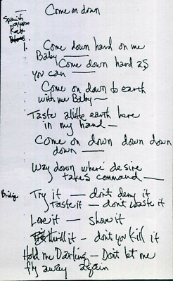JIMI HENDRIX Handwritten Lyrics - 'Come Down Hard On Me' - Rock Star preprint