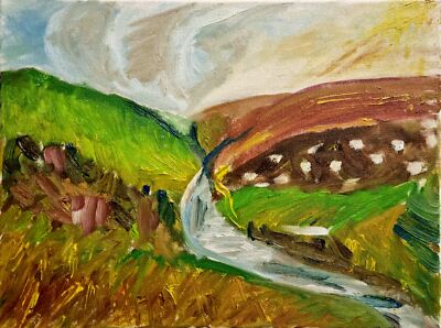 EAST DART RIVER POSTBRÜCKE DARTMOOR ÖLGEMÄLDE LEINWAND NIGEL WASSER KUNST SIGNIERT