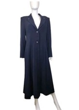 Authentic Vintage Oscar De La Renta Navy Lightweight Long Coat Uk 12 14 Us 8 10
