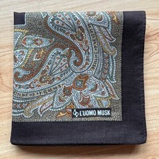 HANDKERCHIEF VINTAGE BROWN PAISLEY BANDANA MEN'S POCKET SQUARE COTTON 19" B0314