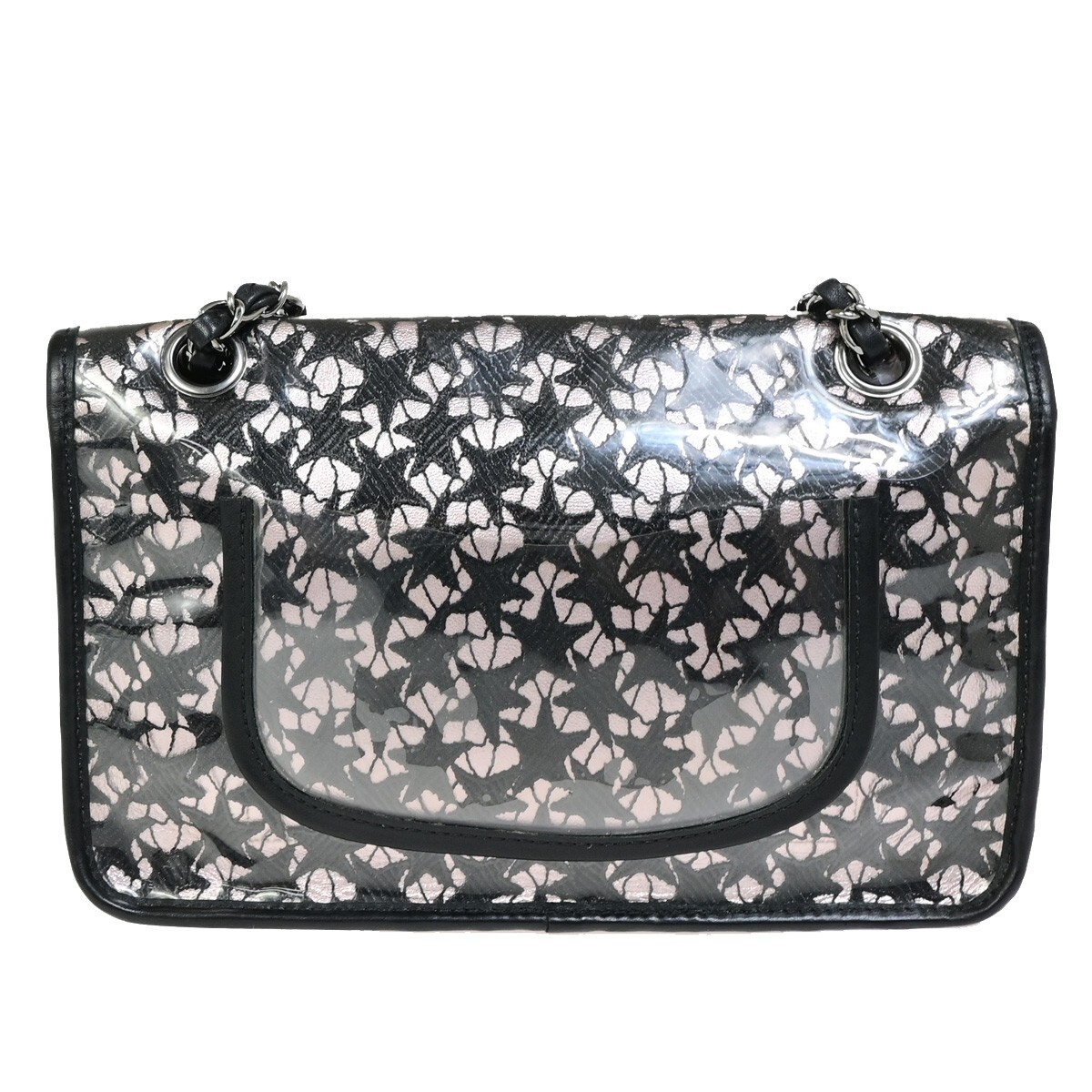 CHANEL CC Black Lace Star Chain Shoulder Bag Vinyl Leather CHANEL CC Black Lace Star Chain Shoulder Bag Vinyl Leather