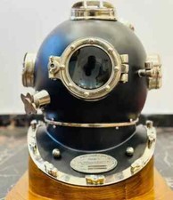 Antiker schwarzer Messing Taucher Taucherhelm Mark V Tiefsee Tauchen mit Holz...