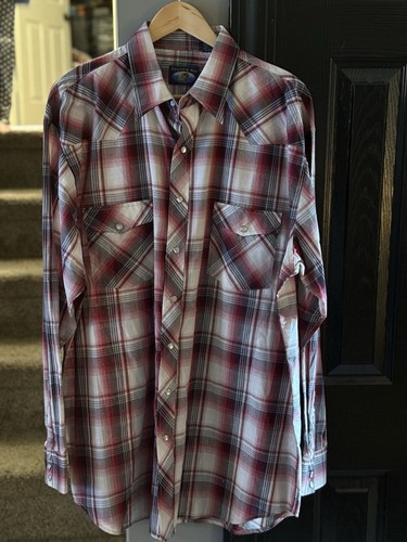 NWT Men’s XLT Falcon Bay Western Plaid Pearl Snap-Down Red Black & Grey Shirt - 第 1/11 張圖片