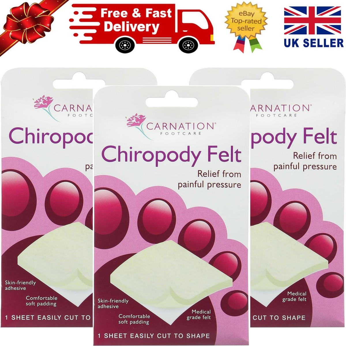 Three Packs Of Carnation Adhesive Chiropody Felt (Small