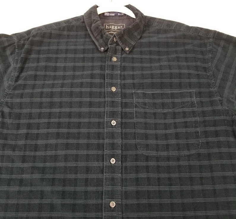 Рубашка Haggar на пуговицах мужская очень большая темно-синяя ребристая с длинными рукавами вельветовая - Изображение 2 из 4