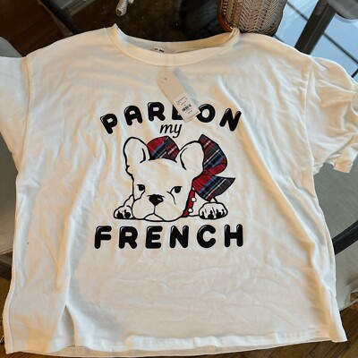 French Bulldog Tee By Francheska s Pardon My French Christmas Crop Top,S, New Wi