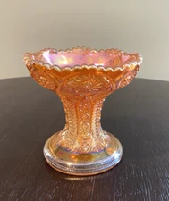 Vintage Marigold Carnival Glass Punch Bowl Base Ruffled Top "Twins" Pattern