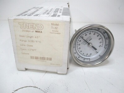 Trend Wika (TI.32) 12'' Stem 25ºC 125ºF 1/2'' NPT 3-1/4'' Face Bimetal Thermometer
