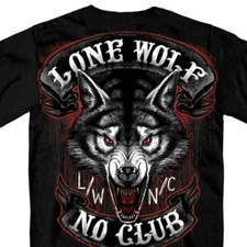 Jumbo Lone Wolf No Club Motorcycle Biker Tattoos Animal USA Mens T Shirt GMD1343