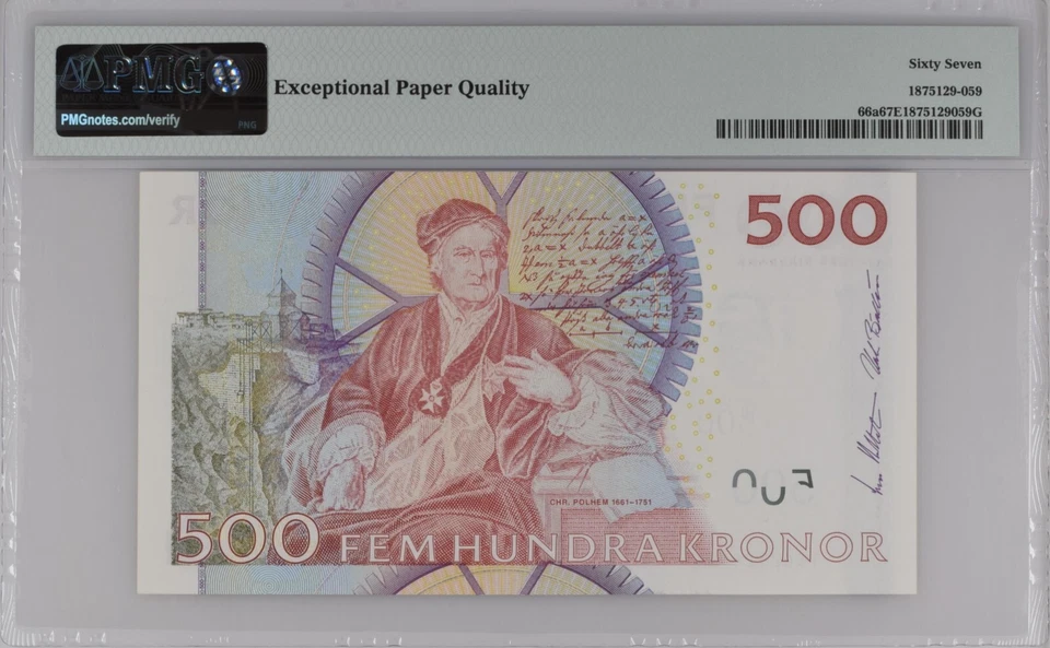 Sweden 500 Kronor Pick# 66a Sveriges Riksbank PMG grade 67 Super Gem Unc! - Image 2 of 2