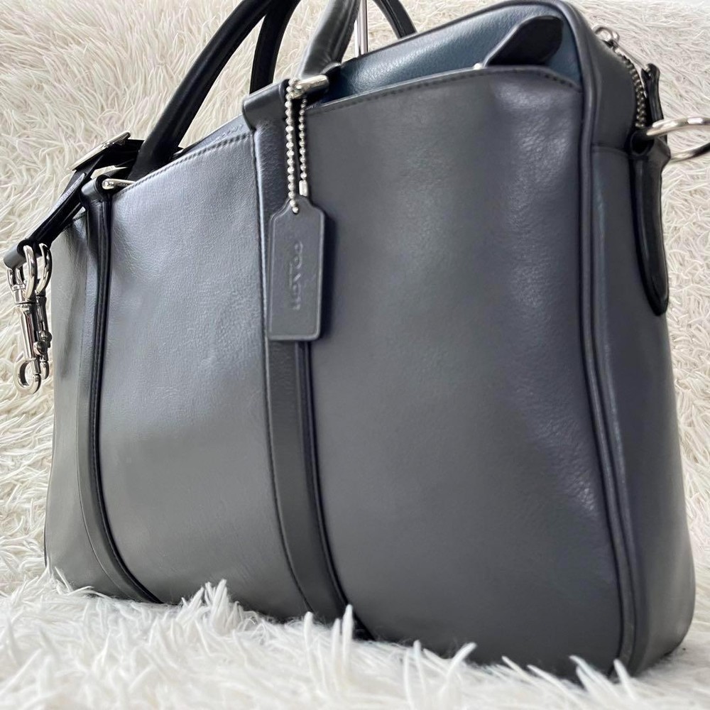 C-1 Coach Business Bag Perry Color Block Bicolor Genuine Leather Men'S Hardware