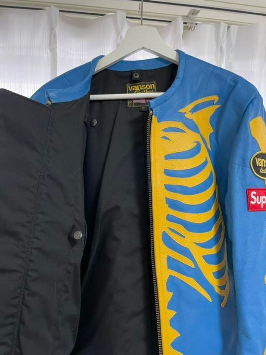 Near Mint Supreme Vanson Leather Bones Jacket Collaboration Near Mint Supreme Vanson Leather Bones Jacket Collaboration