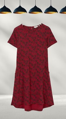 Ex Fat Face Damen Simone Jerseykleid mit Blumenpunkten in Dunkelrot (etwas defekt)