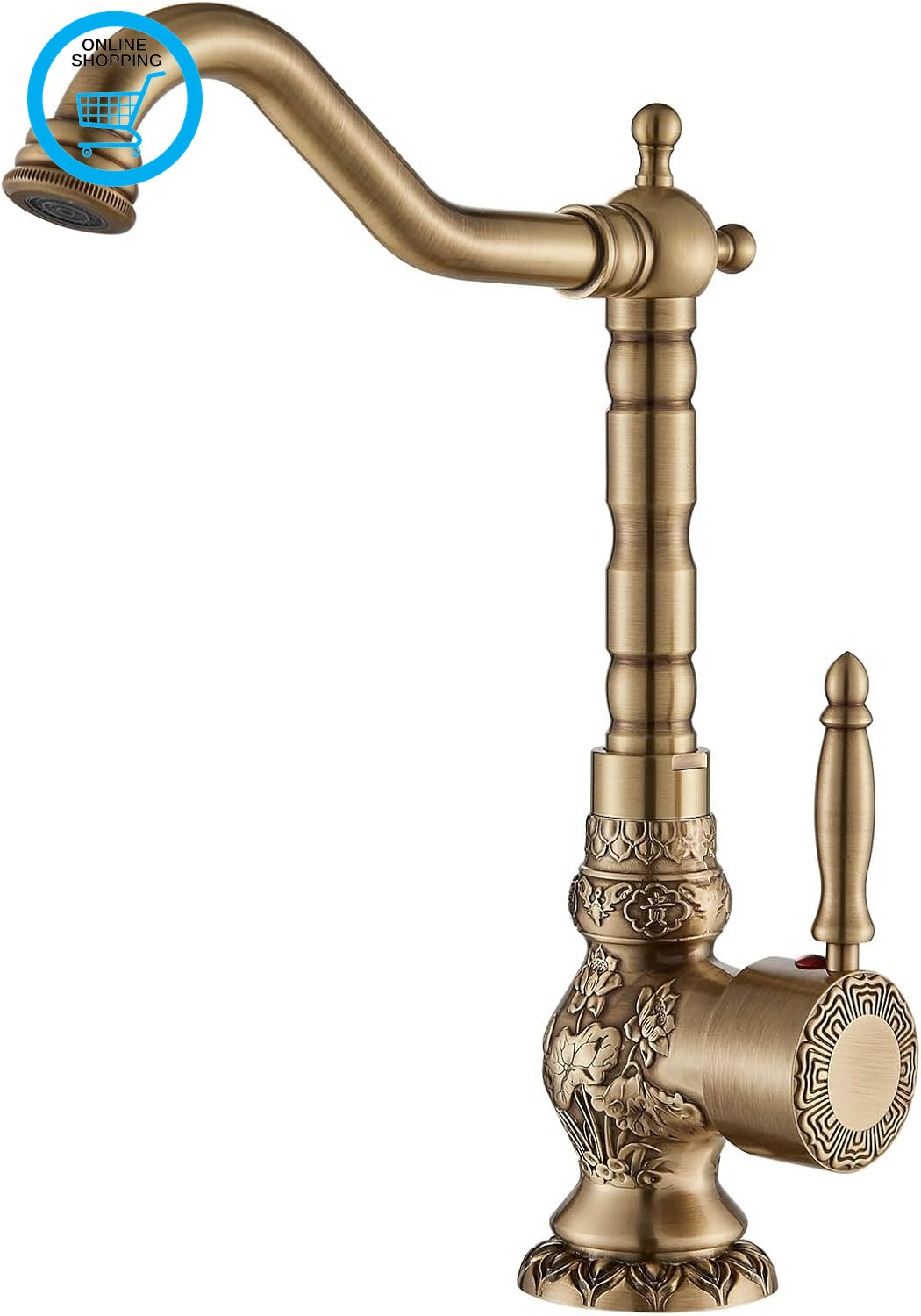 Antique Brass High Tap Bathroom Basin Single Lever Sink Mixer Tap 360° Rotating
