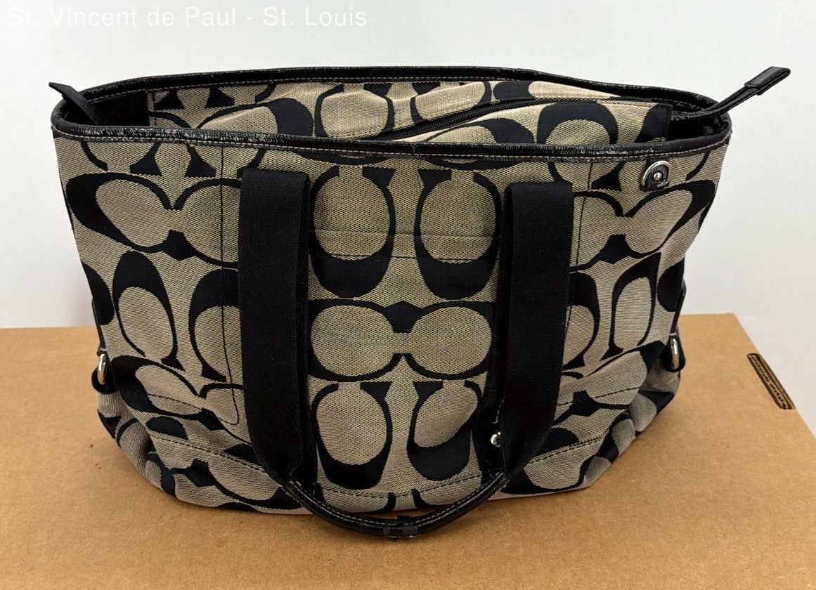 Coach Womens Kyra Tote Black Tan 01281-F18855 Signature C Canvas Zipper Purse
