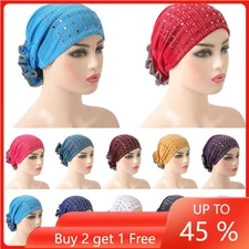 Women Muslim Stretch Turban Hat Chemo Cap Head Scarf Wrap Cover Hijab Cap Flower