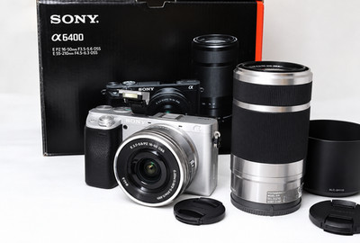 Sony Alpha A6400 Silber 24,2 MP 4K Spiegellose Kamera Doppelzoomobjektiv...