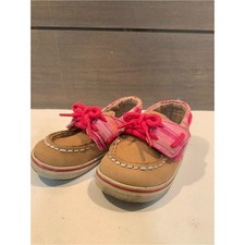 Sperry Topsiders Baby Girls Loafers Brown Pink Plaid Size 4M Preppy Boating