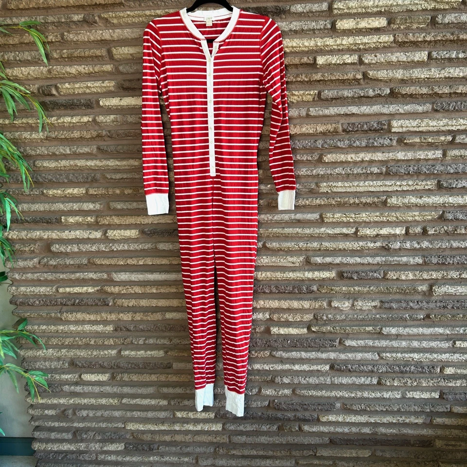J. Traje Unión Crew Rojo Rayas 1 Pieza Pijama Largo Johns Talla Pequeña Foto 4 de 4