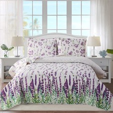 Floral Queen Size Quilt Set - Lightweight Reversible Bedspread Coverlet - G...