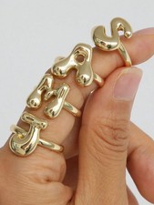 Gold Plated Adjustable Open Letter D Ring With Zirconia For Women