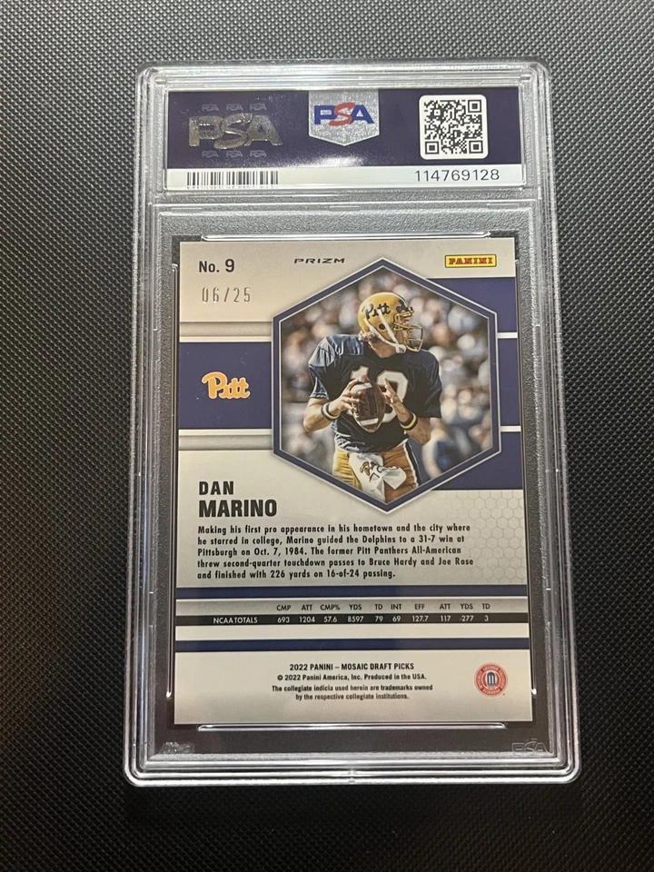 2022 Panini Mosaic Draft Picks Mosaic Pink Prizm /25 Dan Marino #9 PSA 10 POP 2 - Image 2 of 2