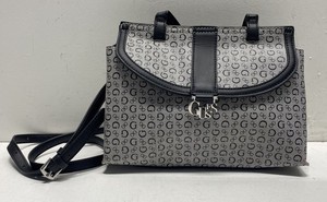Guess Black Grey Monogram Canvas Satchel Crossbody Bag Silver Hardware