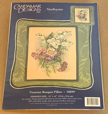 Candamar "Victorian Bouquet Pillow" Floral Needlepoint Kit NIP 14x14"