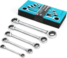 DURATECH Double Box End Ratcheting 5-Piece Wrench Set, SAE, with EVA, Silver 