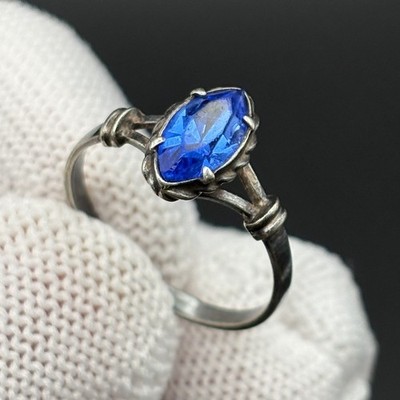 Vintage Ring Blue stone Silver 875 test star USSR time Women's Jewelry size 7.25