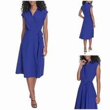 Calvin Klein  Faux Wrap Sleeveless A-line Pleated  Ultramarine Blue Dress 10
