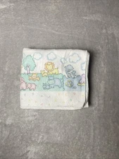 Vintage Flannel Baby Receiving Blanket Noah's Ark Animals Letters Lovey 35 x 28"