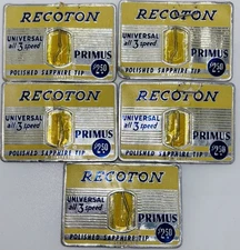 5 Vintage Recoton Primus Sapphire Phonograph Setscrew Knee-Bend Needle # 2912