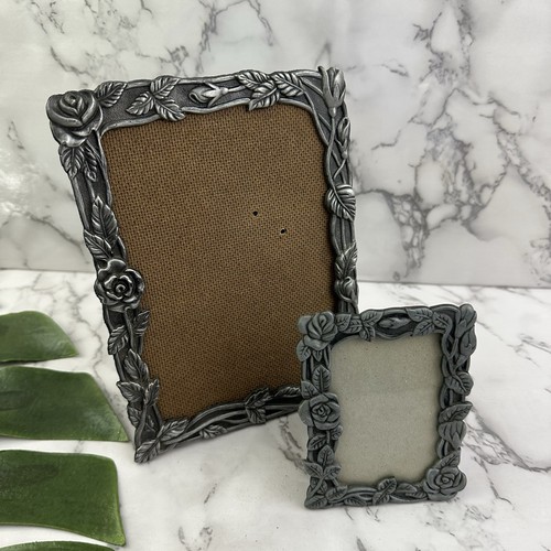 Weston Gallery Vintage 90s Floral Picture Frames Lot of 2 Silver Roses Cottage - Image 1