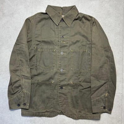 RRL Ralph Lauren Olive Linen Cotton Herringbone Coverall Jacket