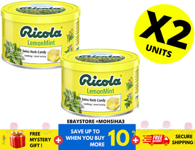 Ricola Herbal Candy Tin 100g LemonMint Sugar-Free Swiss Throat Drops ( X 2 )