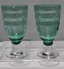 Rare Set of 2 Pfaltzgraff Ribbed Green Iced Tea Water Goblets Spooled Stemmed