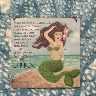 Debie Fritts Key West Libra Mermaid Zodiac Art Plaque Astrology Coastal Decor