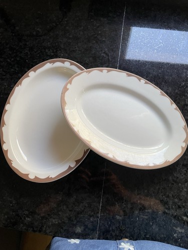 2 Stück Vintage Büffel Porzellan Teller Wappen Muster oval - Bild 4 von 5