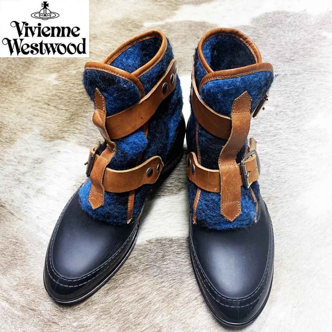 Men 8.0US Vivienne Westwood Plaid Rubber Bondage Boots Designer