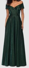 Xscape Women's Green Off-Shoulder Lined Shimmer Wrap Style Gown Dress Size 12